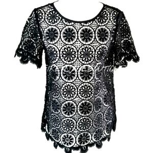 BANANA REPUBLIC BLACK LACE CROCHET TOP SZ XS 0 2